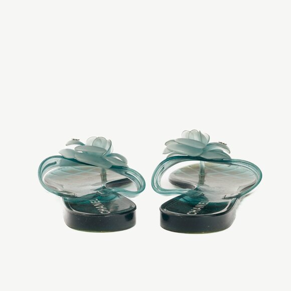 Chanel Green Metallic Jelly Camellia Thong Sandals - Picture 4 of 9